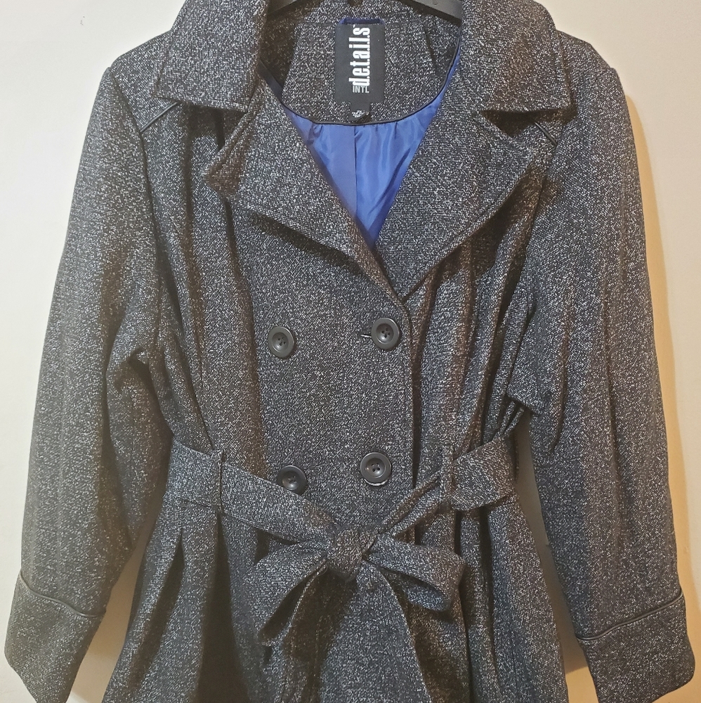 Details Womens Double Breasted Black Pea Coat 2X.